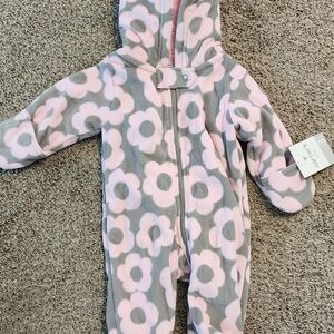 Carter's Pink and Gray Footies with Cozy Hood and Full-Body Coverage
